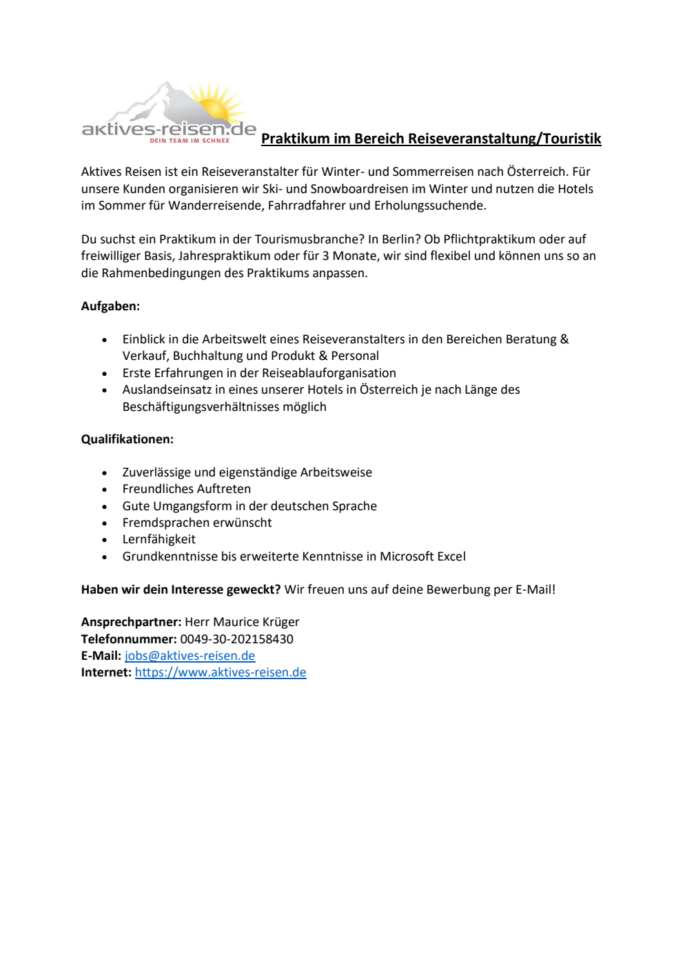 Stellenangebot_Aktives_Reisen_Praktikum_Buero_Tourismus