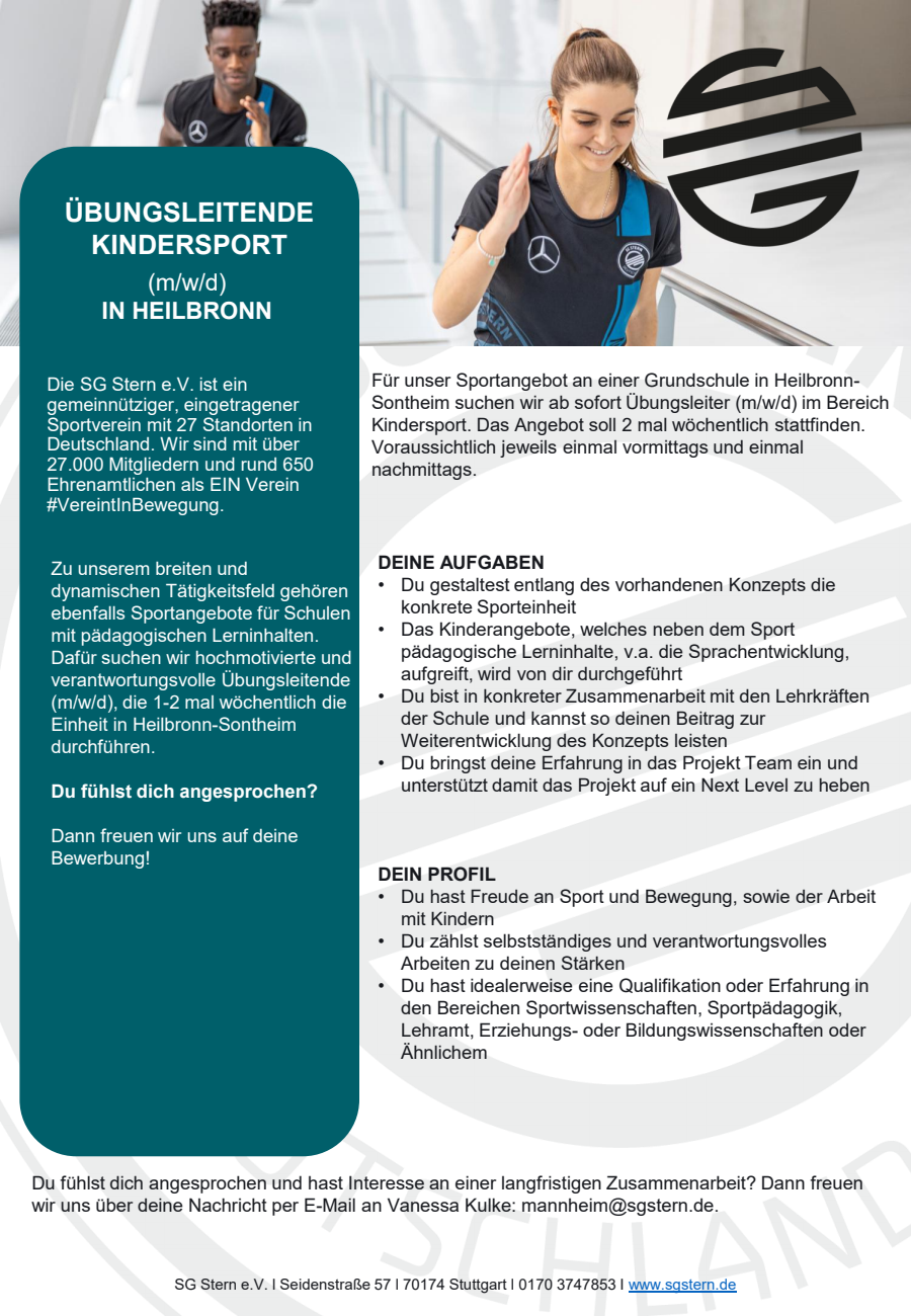 20250612 Stellenausschreibung ÜL Kindersport Heilbronn